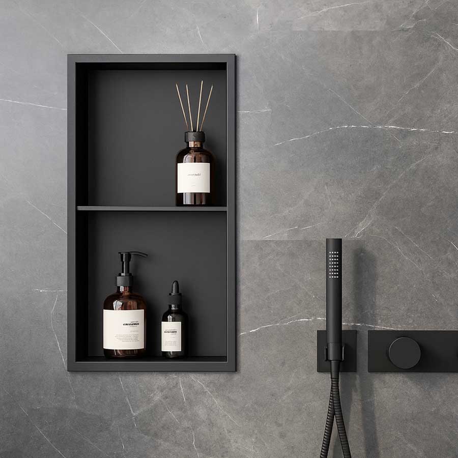 Black Lined bathroom shower Niche