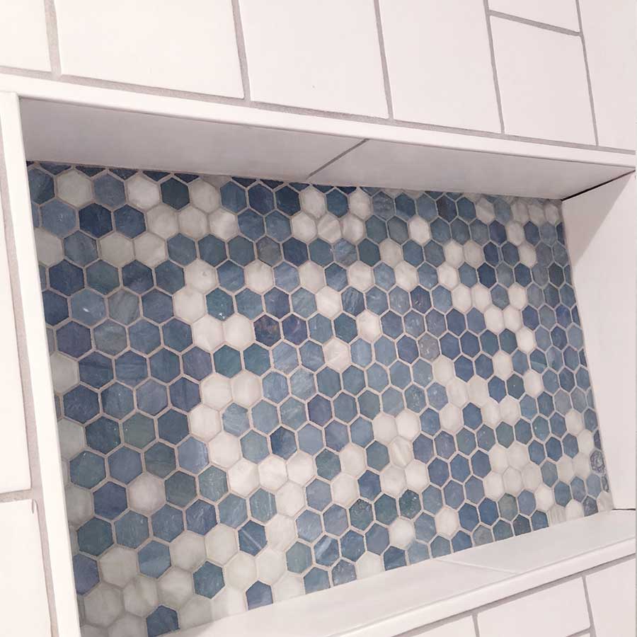 Bold Coloured bathroom shower Niche