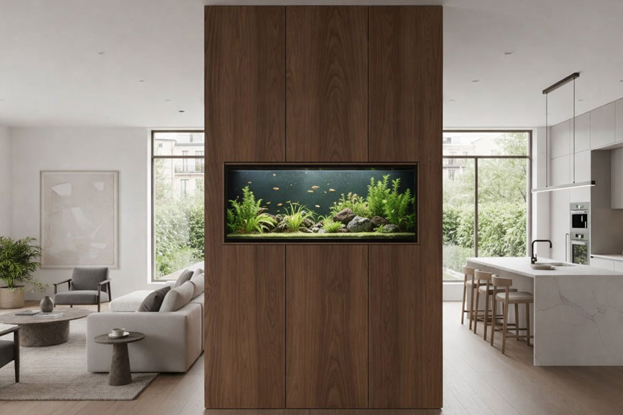 wooden panels kitchen feature wall